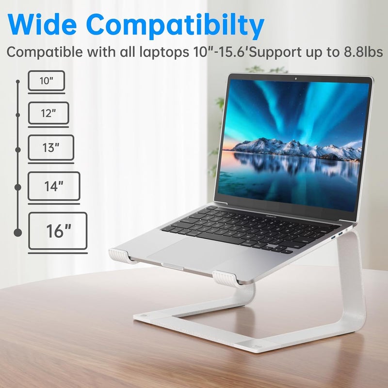 GleYo Laptop Stand for Desk Detachable Aluminum Computer Riser Portable Metal Notebook Printer Stand Holder Compatible with MacBook Air, Pro, Dell, HP, Lenovo and All 10-16" Laptops, Silver - Image 3